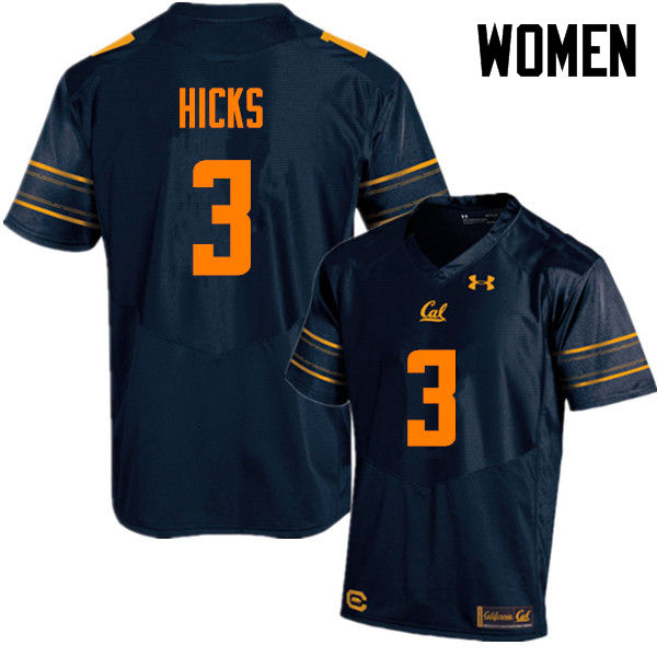 Women #3 Elijah Hicks Cal Bears (California Golden Bears College) Football Jerseys Sale-Navy